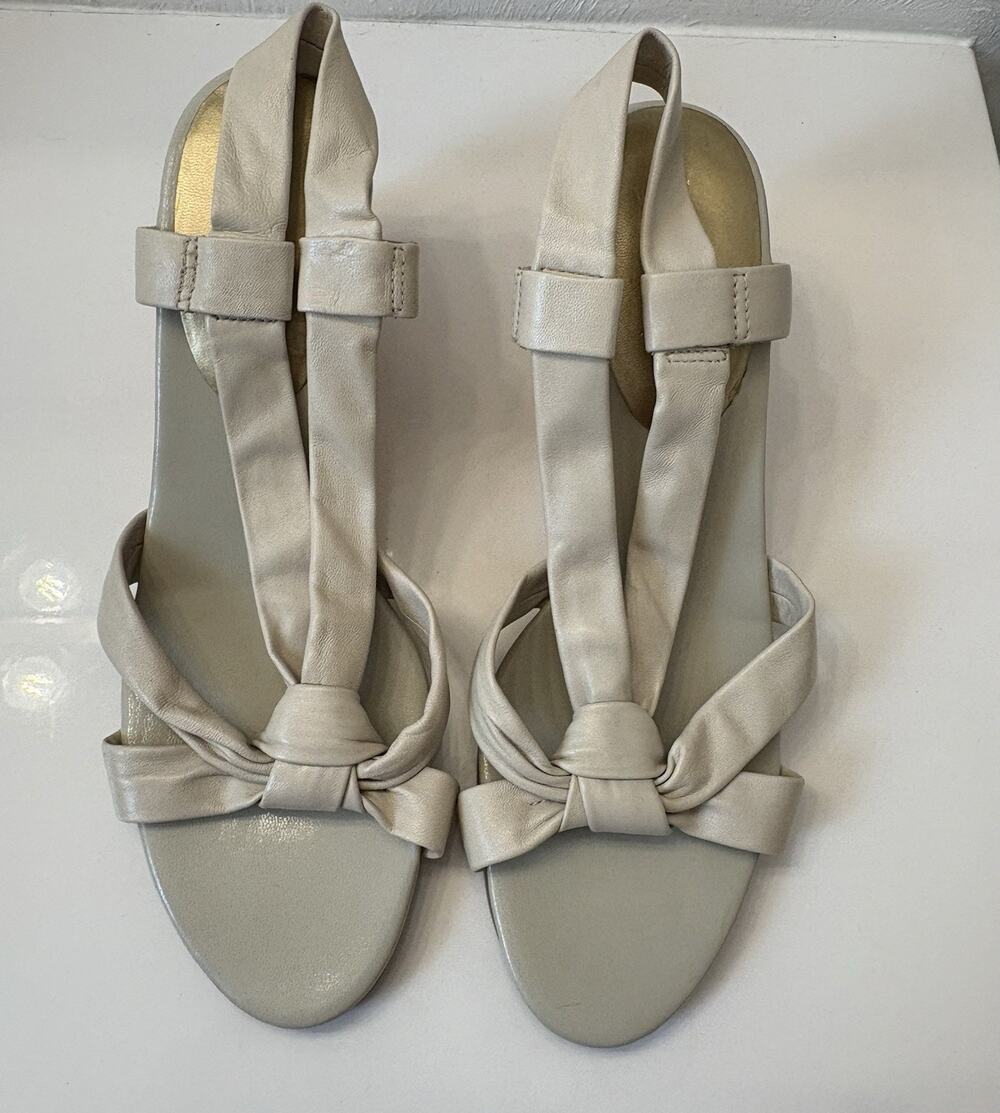 Lauren Ralph Lauren Leather Knotted Slingback Wedge Heels Women’s 9.5 Cream